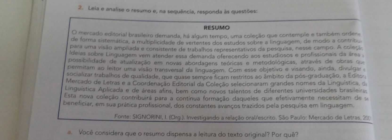 a. Quais informações o autor do resumo registrou? Apresent