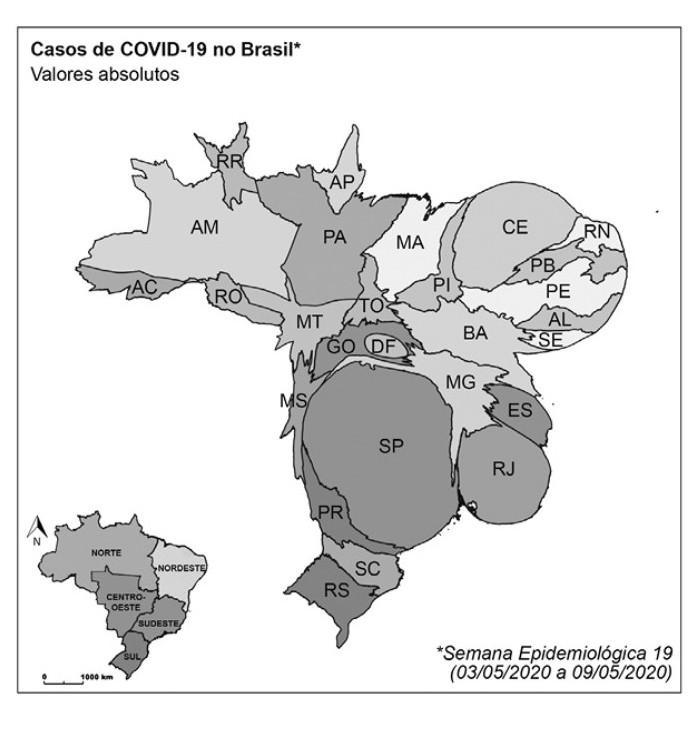 De acordo com esse mapa anamórfico, no período representad