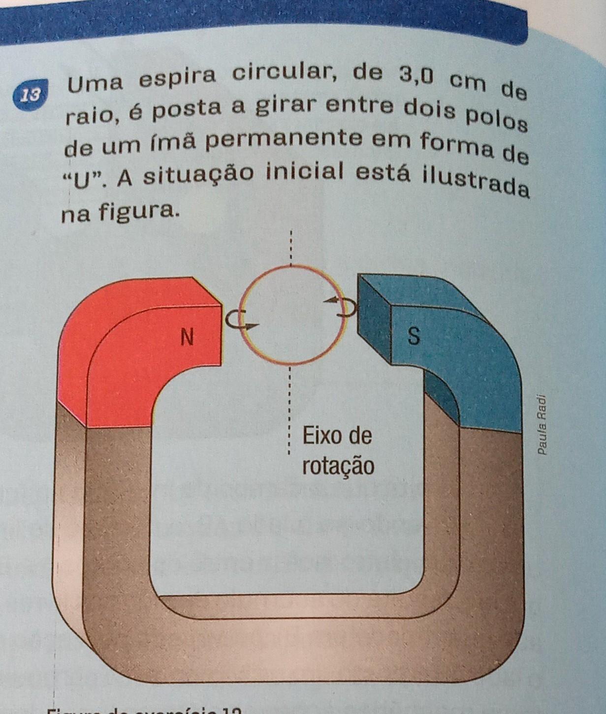 1 13 Uma espira circular, de 3,0 cm de raio, é posta a girar entre dois polos de um ímã permanente em forma de 