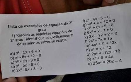 Lista de exercícios de equação do 2°grau1) R