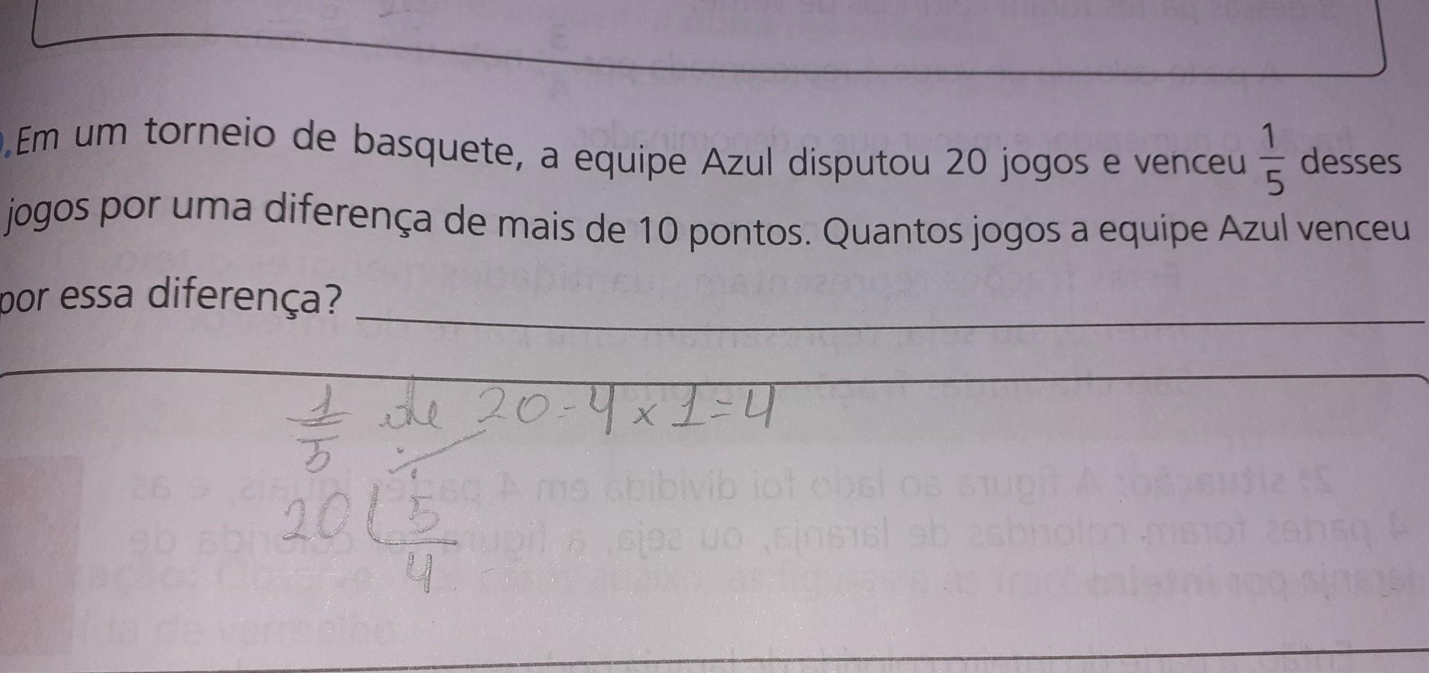 EM UM TORNEIO DE BASQUETE, A EQUIPE AZUL DISPUTOU 20 JOGOS E