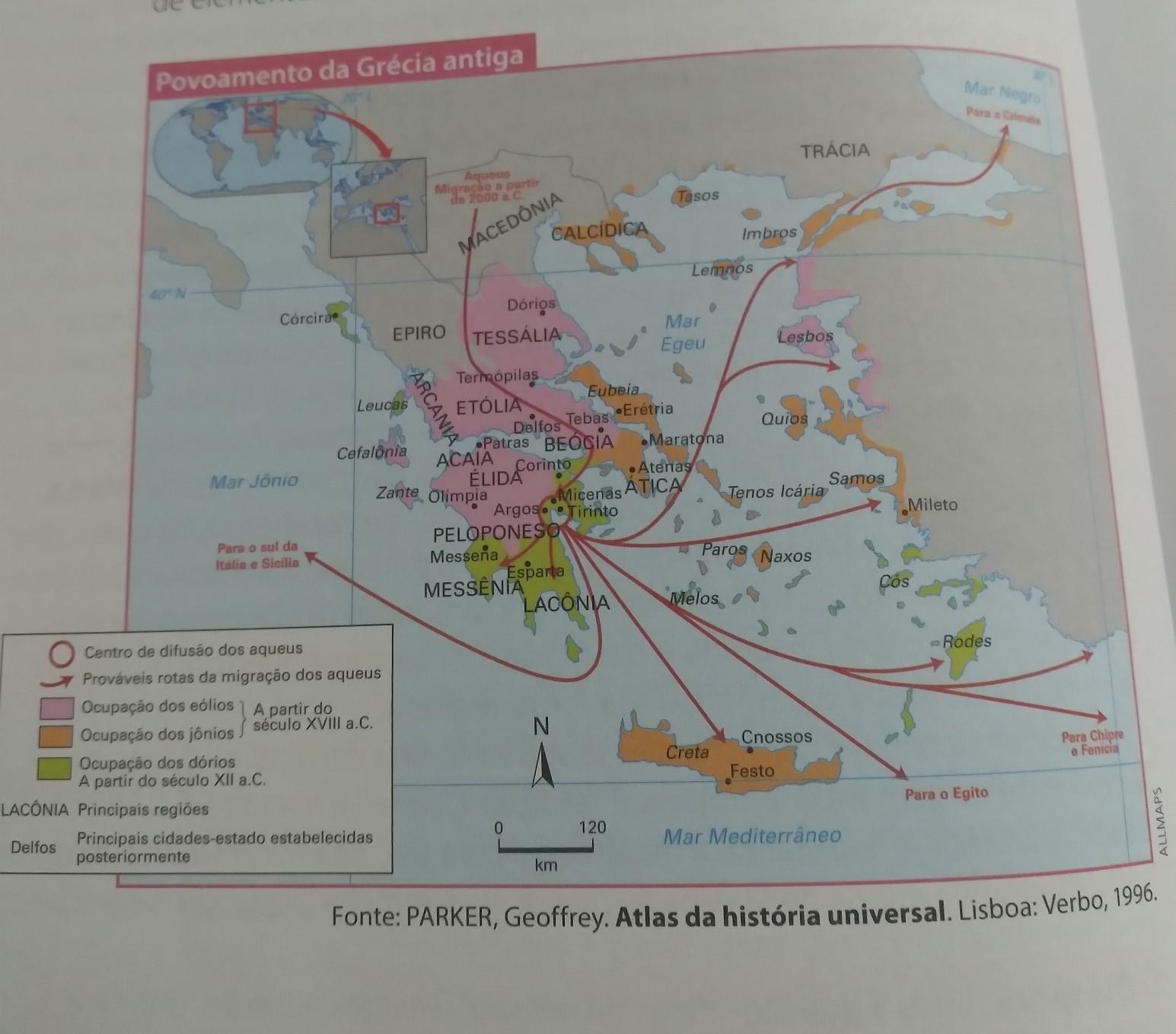 1. Com base na observação do mapa “Povoamento da Grécia