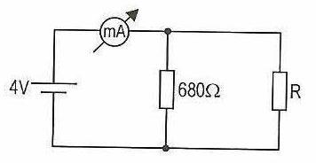 a) Sabendo que a leitura do amperímetro é 30mA, calcule a o valor do resistor R.b) Sabendo que a leitura do voltímetro é 4,