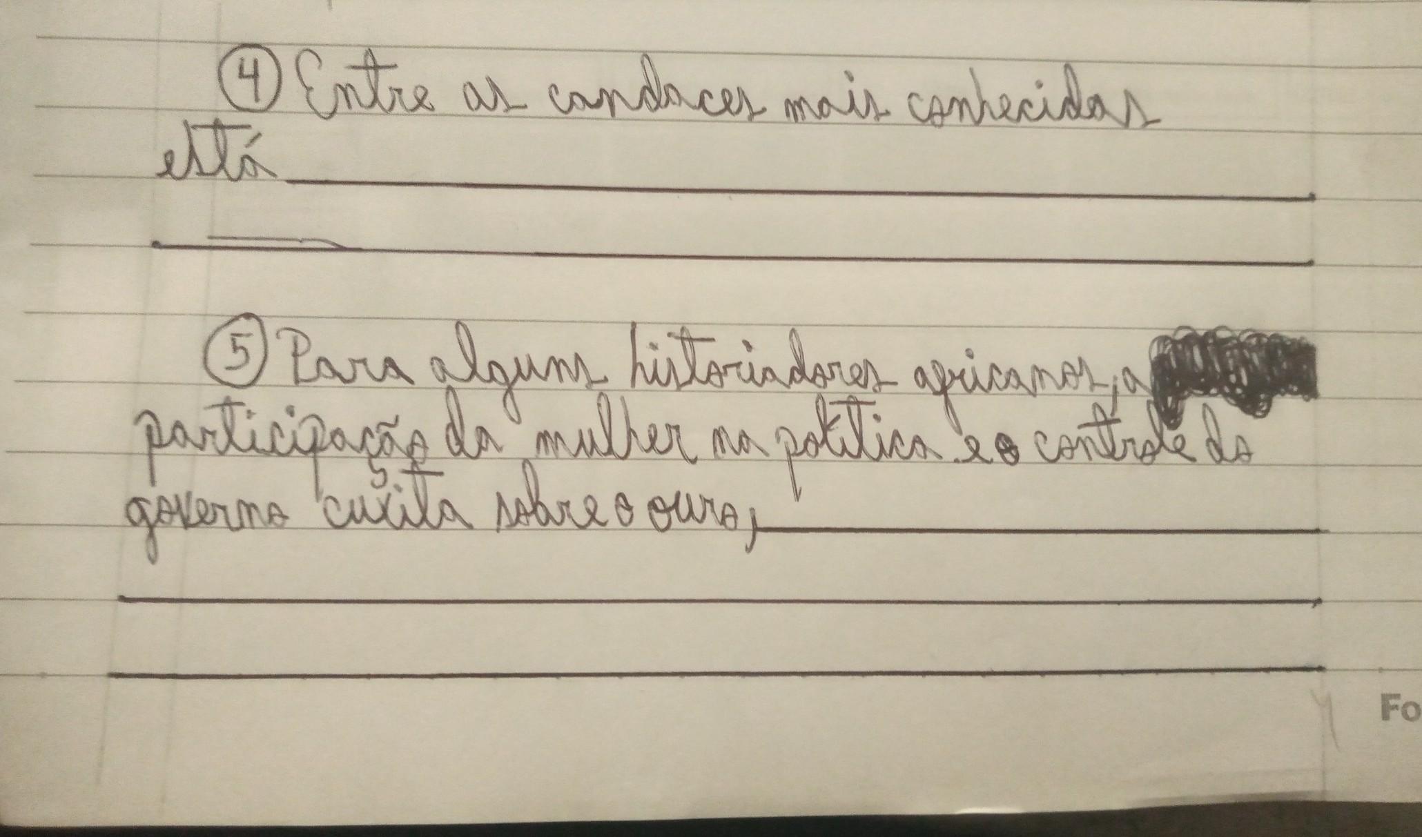 (4) Entre as candaces mais conhecidas está_______________________________(5) Para alguns historiadores africanos, a participação da mulhe