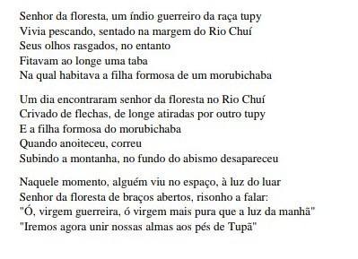 Qual a história narrada na música ?Como ela se relaciona com as produções da primeira geração do romantismo brasileiro?​