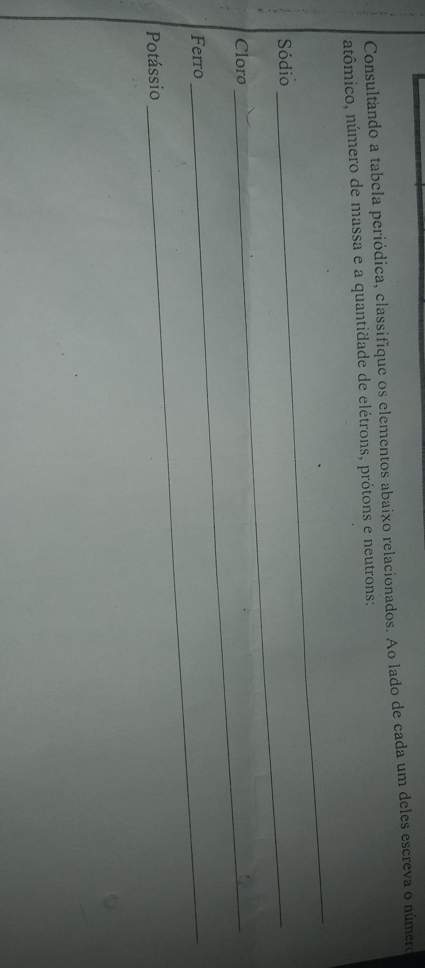 Consultando a tabela periodica classifique os elementos abaixo relacionados. Ao lado de cada um deles escreva o número atómico numero de massa e a qua