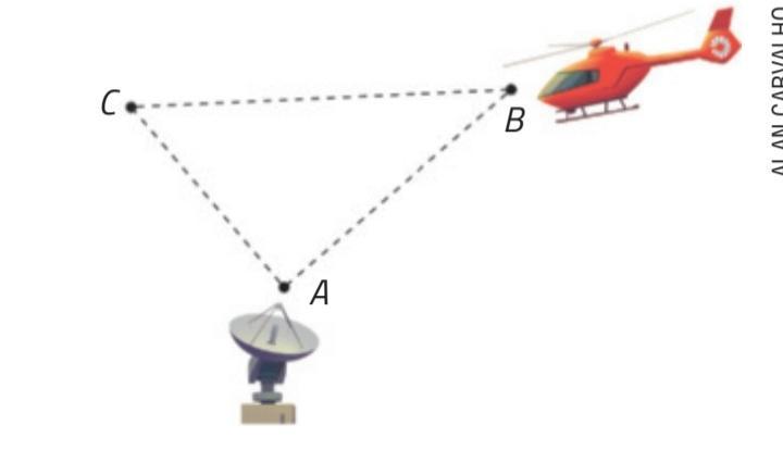 Um radar, posicionado em um ponto A no solo, detectou um helicóptero em dois momentos distintos, quando estava em uma localização