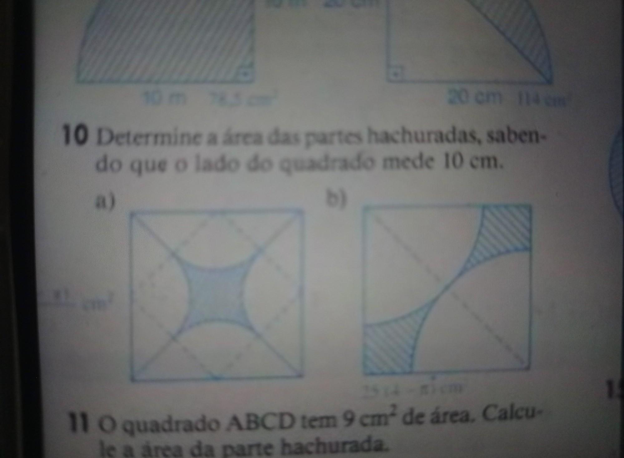 determine a área das partes hachuradas, sabendo que o lado